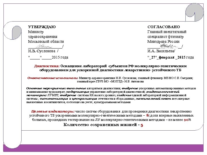 УТВЕРЖДАЮ Министр здравоохранения Московской области _________/ Н. В. Суслонова / СОГЛАСОВАНО Главный внештатаный специалист