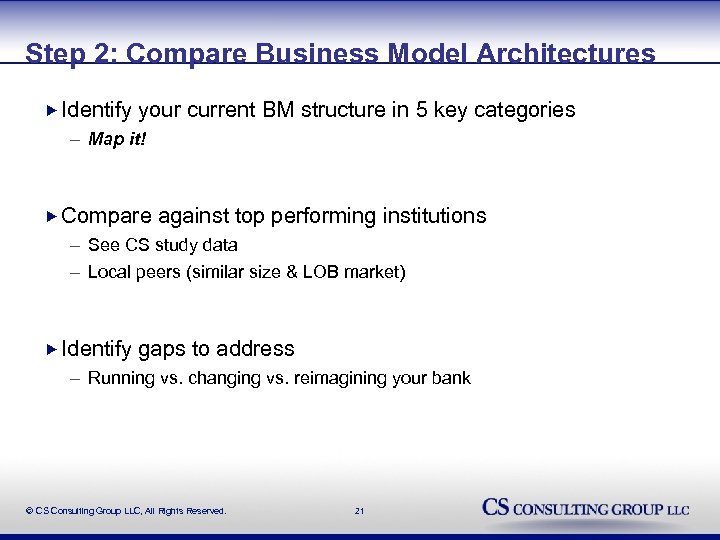 Step 2: Compare Business Model Architectures Identify your current BM structure in 5 key