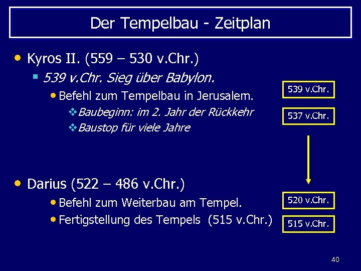Der Tempelbau - Zeitplan • Kyros II. (559 – 530 v. Chr. ) §
