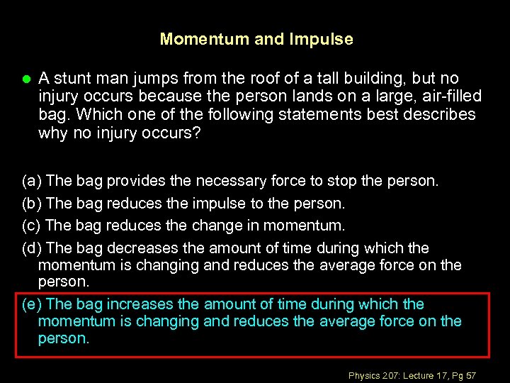 Momentum and Impulse l A stunt man jumps from the roof of a tall