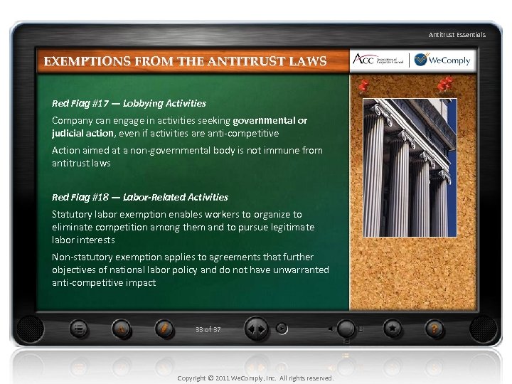 Antitrust Essentials EXEMPTIONS FROM THE ANTITRUST LAWS Red Flag #17 — Lobbying Activities Company