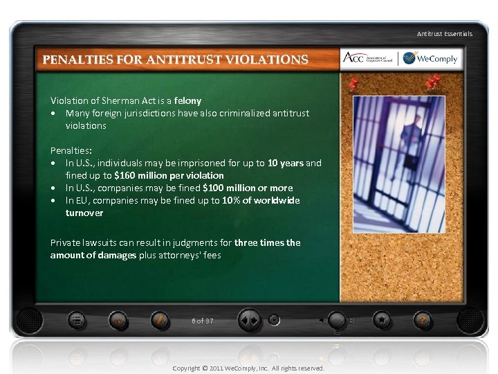 Antitrust Essentials PENALTIES FOR ANTITRUST VIOLATIONS Violation of Sherman Act is a felony •