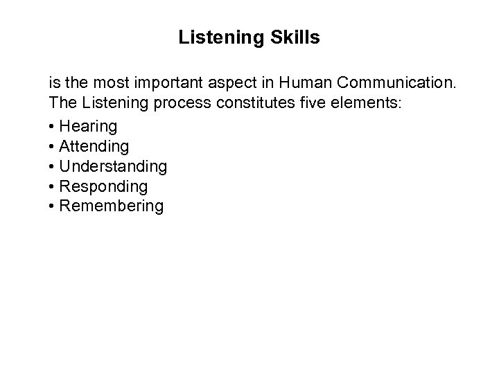 Listening Skills is the most important aspect in Human Communication. The Listening process constitutes