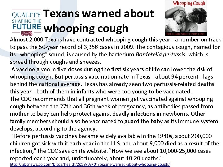 Texans warned about whooping cough Almost 2, 000 Texans have contracted whooping cough this