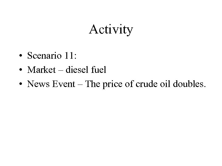 Activity • Scenario 11: • Market – diesel fuel • News Event – The