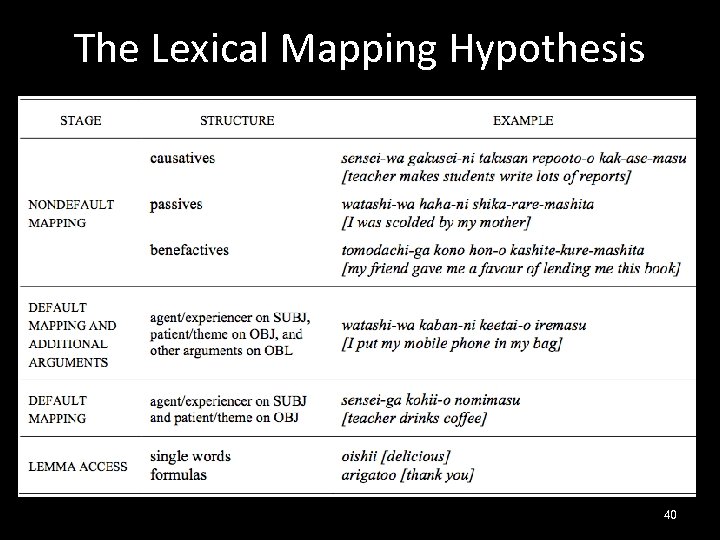 The Lexical Mapping Hypothesis 40 