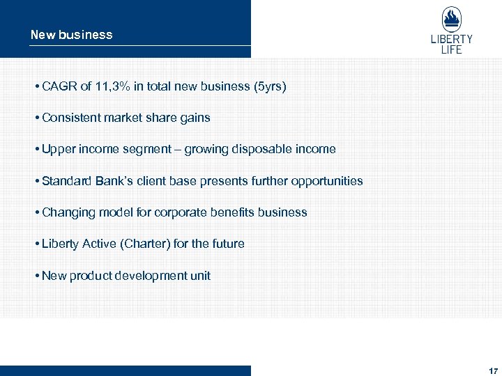 New business • CAGR of 11, 3% in total new business (5 yrs) •