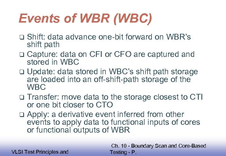 Events of WBR (WBC) Shift: data advance one-bit forward on WBR’s shift path q