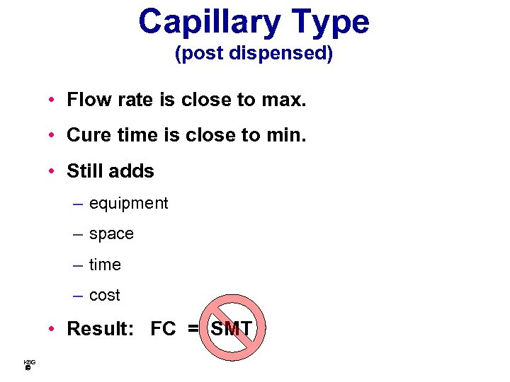 Capillary Type (post dispensed) • Flow rate is close to max. • Cure time