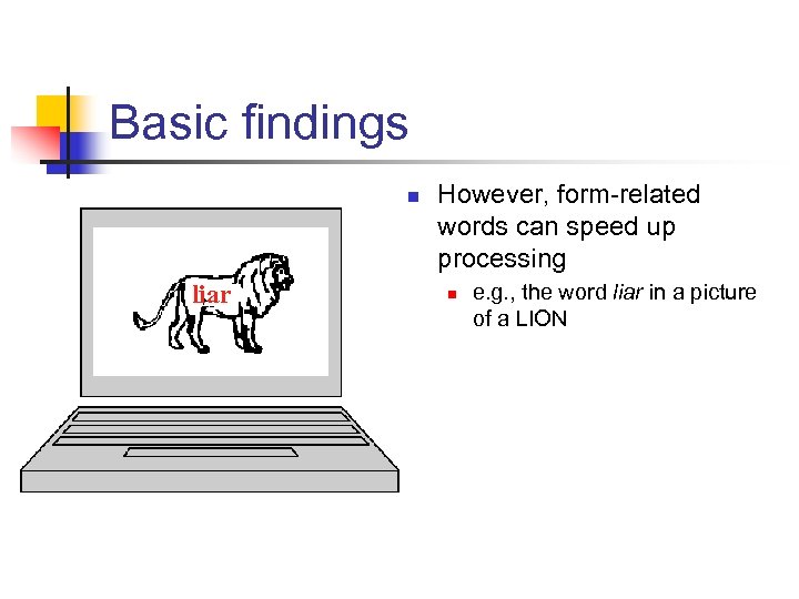 Basic findings n liar However, form-related words can speed up processing n e. g.