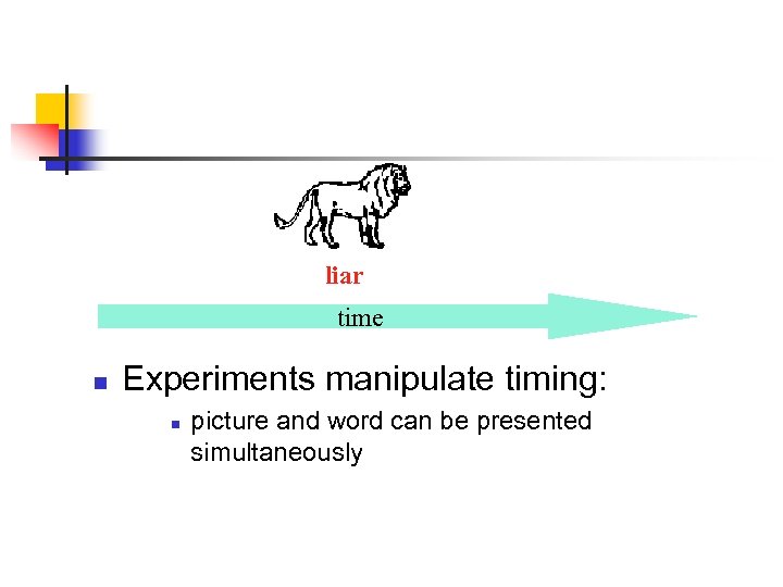 liar time n Experiments manipulate timing: n picture and word can be presented simultaneously