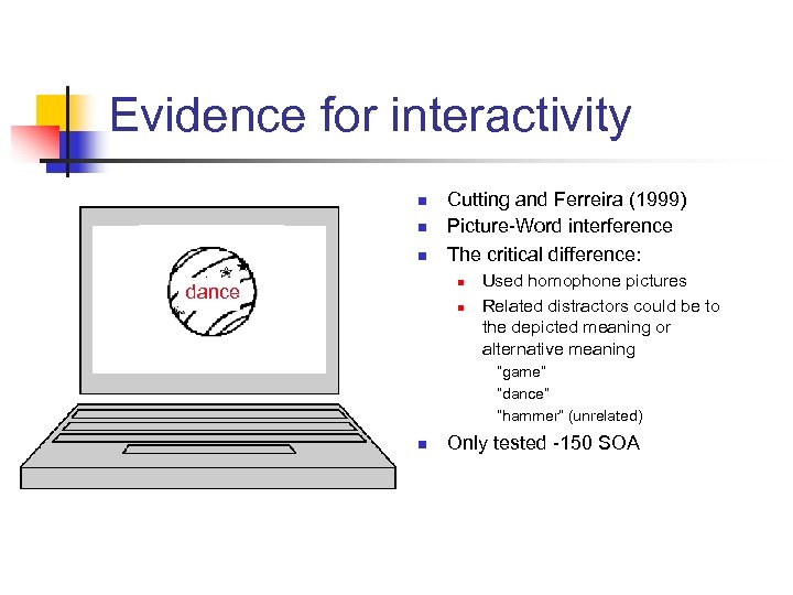 Evidence for interactivity n n n Cutting and Ferreira (1999) Picture-Word interference The critical