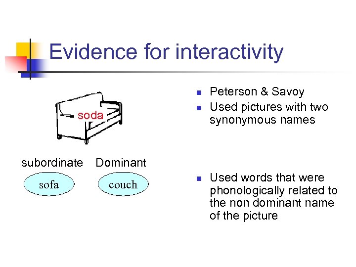 Evidence for interactivity n n soda subordinate sofa Peterson & Savoy Used pictures with