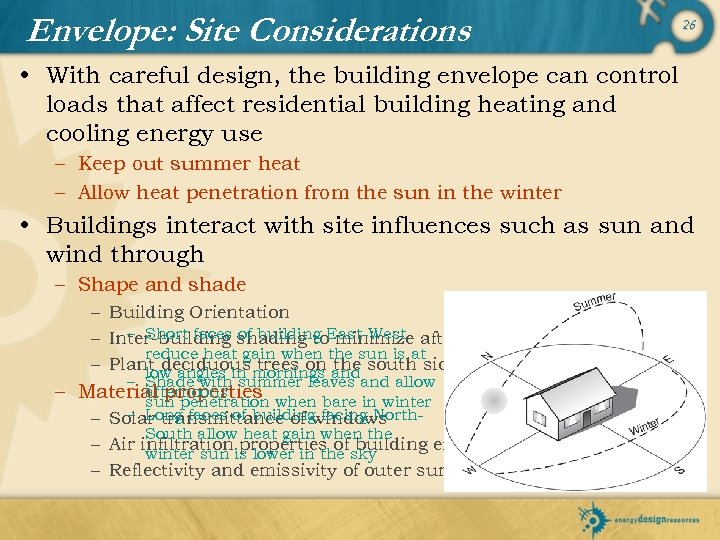 Envelope: Site Considerations 26 • With careful design, the building envelope can control loads