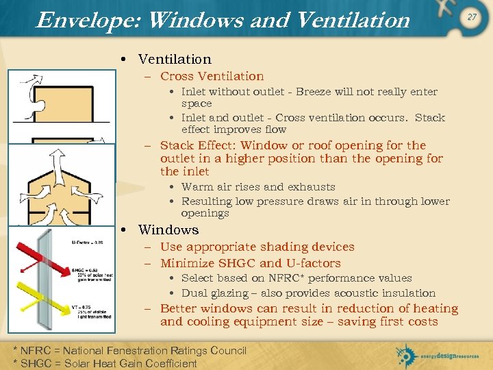 Envelope: Windows and Ventilation • Ventilation – Cross Ventilation • Inlet without outlet -