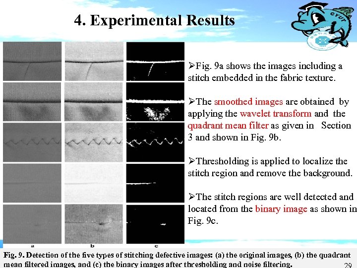 4. Experimental Results ØFig. 9 a shows the images including a stitch embedded in
