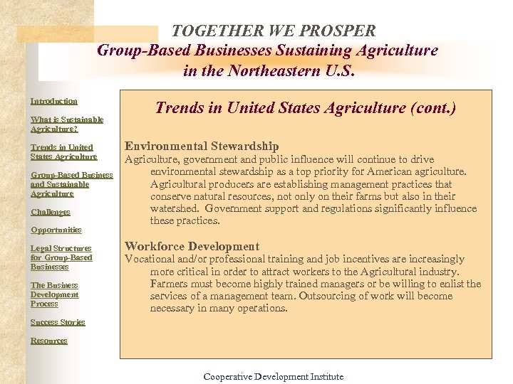 TOGETHER WE PROSPER Group-Based Businesses Sustaining Agriculture in the Northeastern U. S. Introduction What
