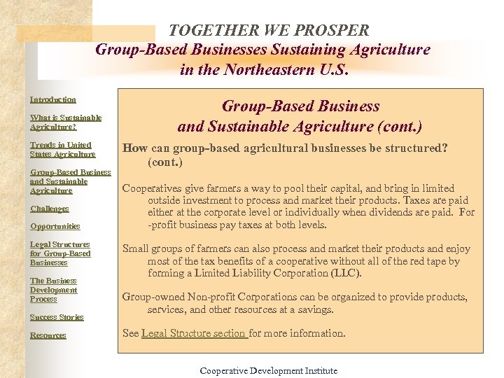 TOGETHER WE PROSPER Group-Based Businesses Sustaining Agriculture in the Northeastern U. S. Introduction What