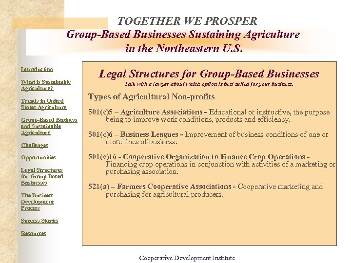 TOGETHER WE PROSPER Group-Based Businesses Sustaining Agriculture in the Northeastern U. S. Introduction What