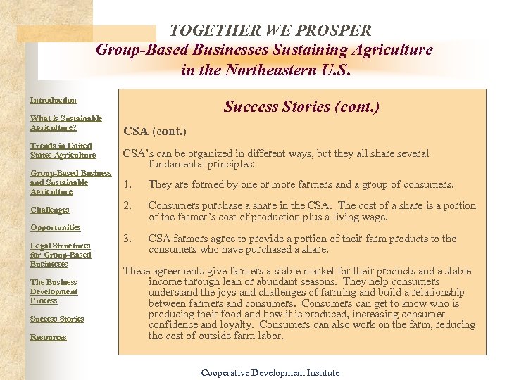 TOGETHER WE PROSPER Group-Based Businesses Sustaining Agriculture in the Northeastern U. S. Introduction What