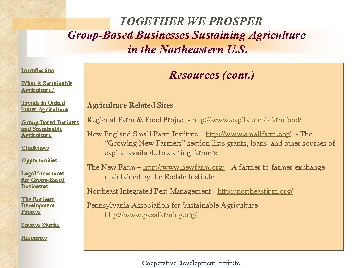 TOGETHER WE PROSPER Group-Based Businesses Sustaining Agriculture in the Northeastern U. S. Introduction What