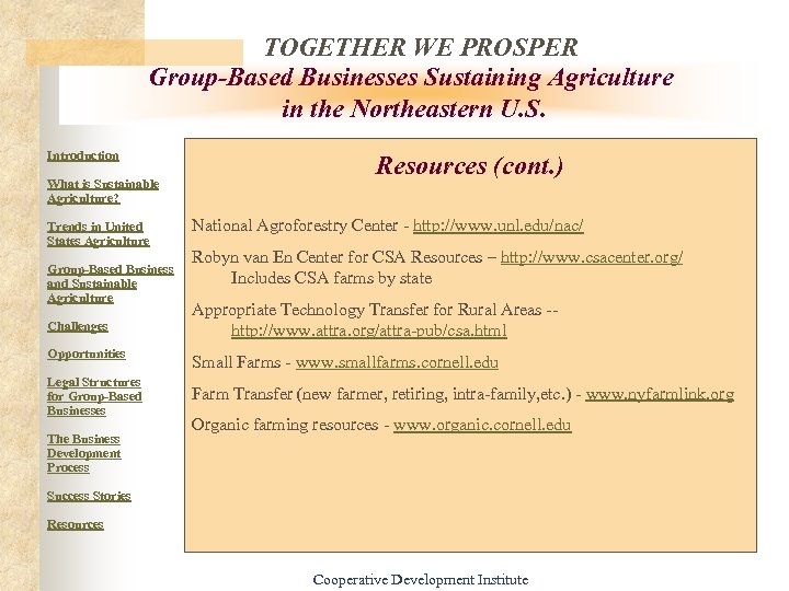 TOGETHER WE PROSPER Group-Based Businesses Sustaining Agriculture in the Northeastern U. S. Introduction What