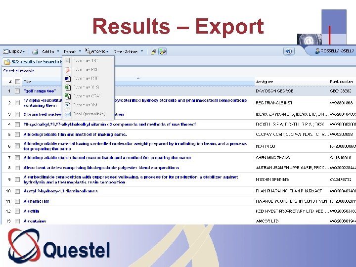 Results – Export 27 