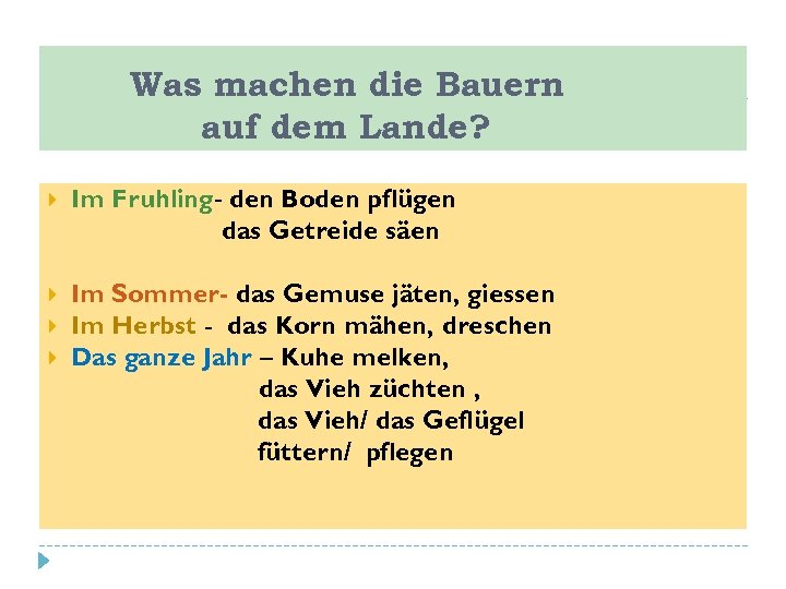 Was machen die Bauern auf dem Lande? Im Fruhling- den Boden pflügen das Getreide