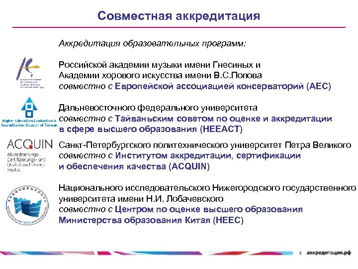 Совместная аккредитация Аккредитация образовательных программ: Российской академии музыки имени Гнесиных и Академии хорового искусства