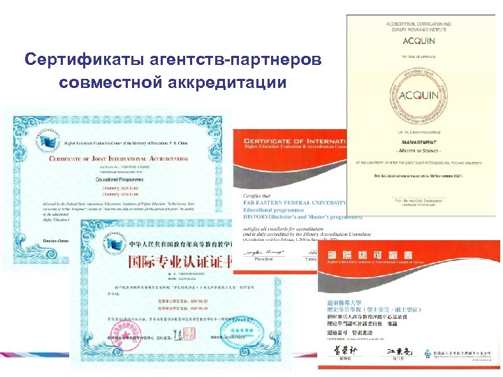 Сертификаты агентств-партнеров совместной аккредитации 