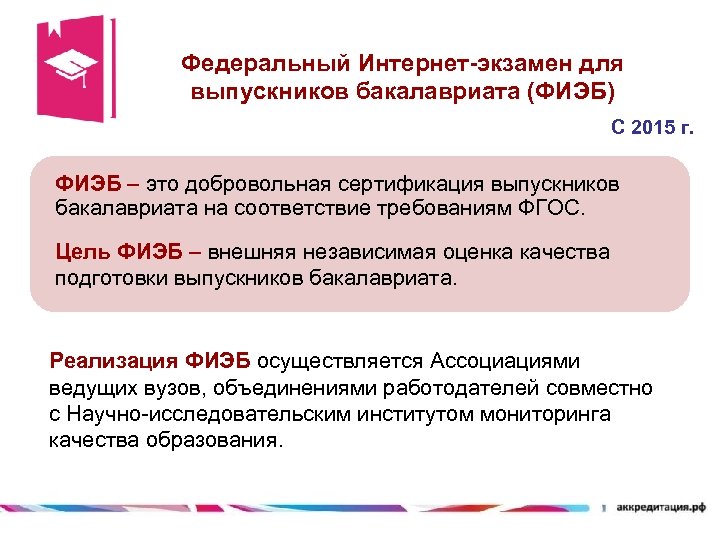 Федеральный Интернет-экзамен для выпускников бакалавриата (ФИЭБ) С 2015 г. ФИЭБ – это добровольная сертификация