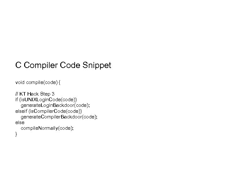 C Compiler Code Snippet void compile(code) { // KT Hack Step 3 if (is.