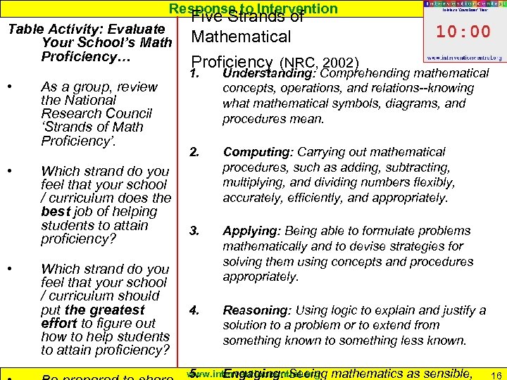 Response to Intervention Table Activity: Evaluate Your School’s Math Proficiency… • • • As