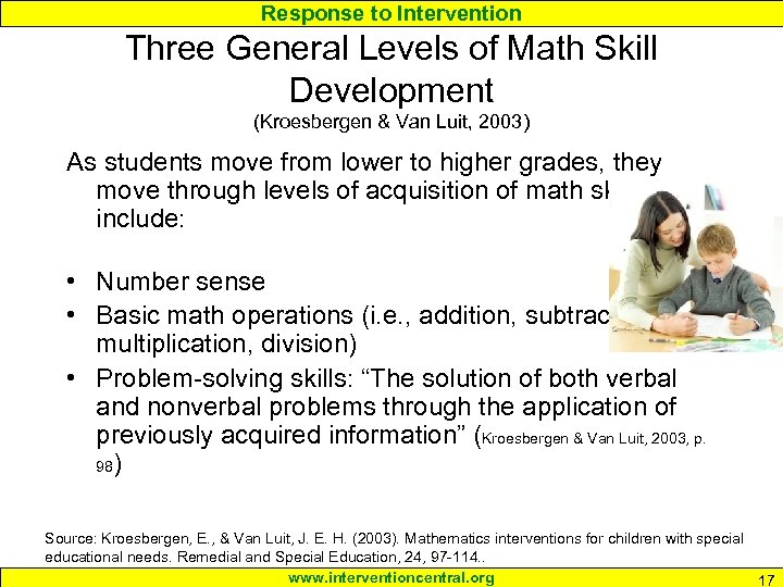 Response to Intervention Three General Levels of Math Skill Development (Kroesbergen & Van Luit,
