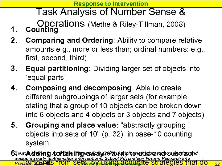 Response to Intervention 1. 2. Task Analysis of Number Sense & Operations (Methe &
