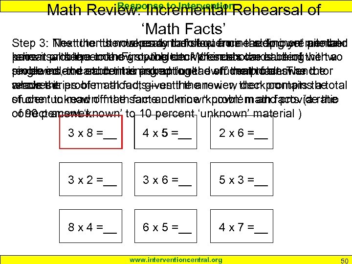 Response to Intervention Math Review: Incremental Rehearsal of ‘Math Facts’ Step 3: Nexttutor takes