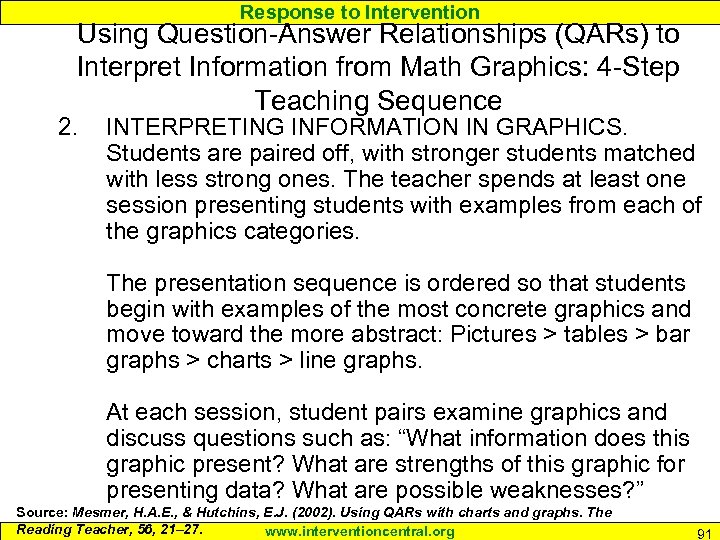 Response to Intervention Using Question-Answer Relationships (QARs) to Interpret Information from Math Graphics: 4