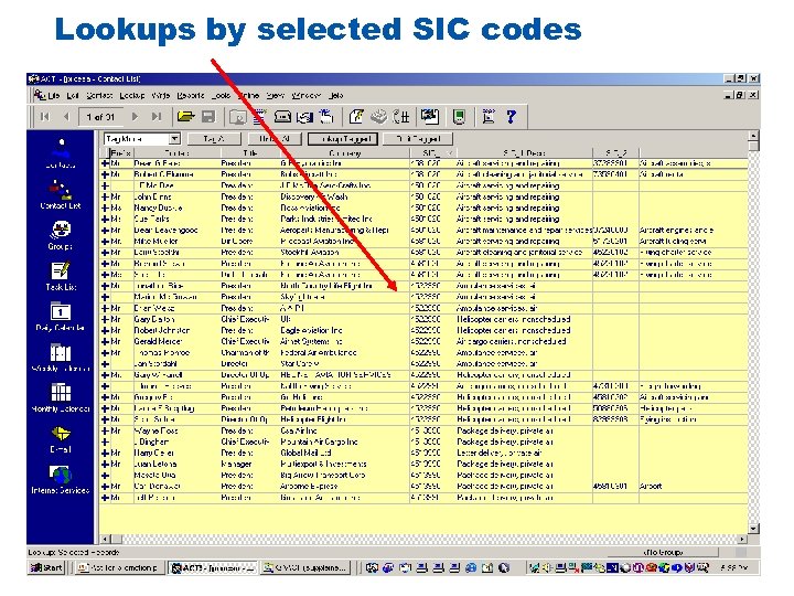 Lookups by selected SIC codes 