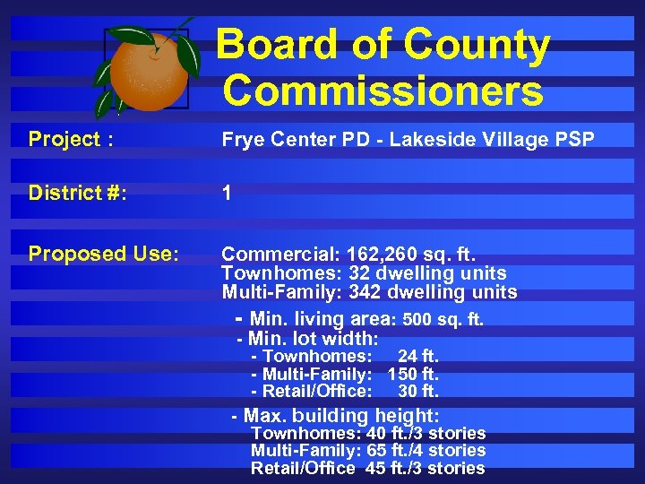 Board of County Commissioners Project : Frye Center PD - Lakeside Village PSP District