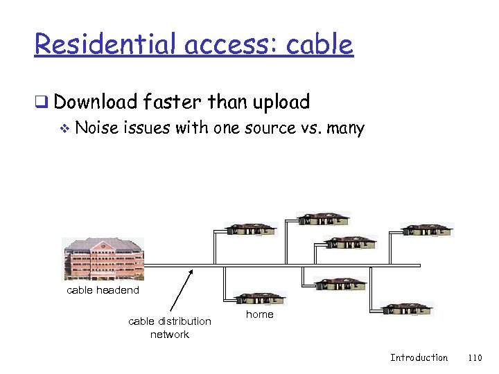 Residential access: cable q Download faster than upload v Noise issues with one source