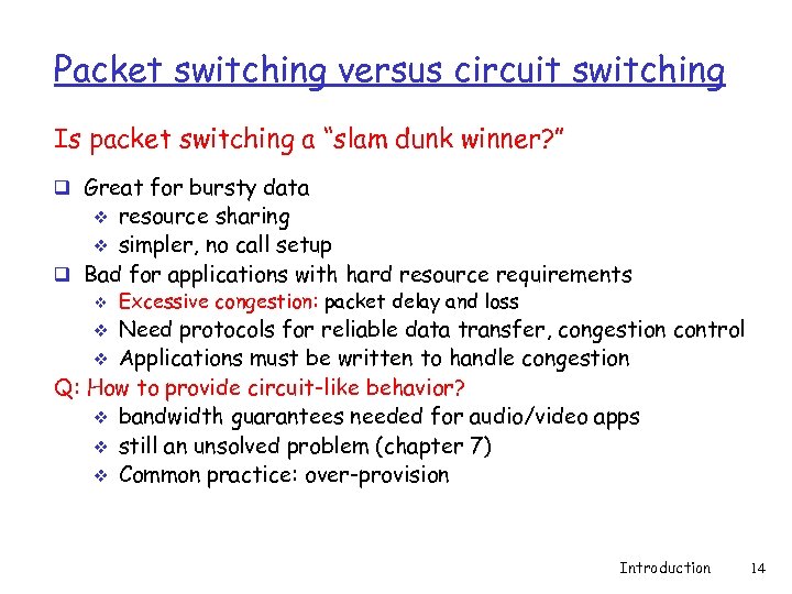 Packet switching versus circuit switching Is packet switching a “slam dunk winner? ” q