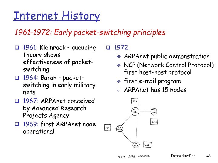 Internet History 1961 -1972: Early packet-switching principles q 1961: Kleinrock - queueing theory shows