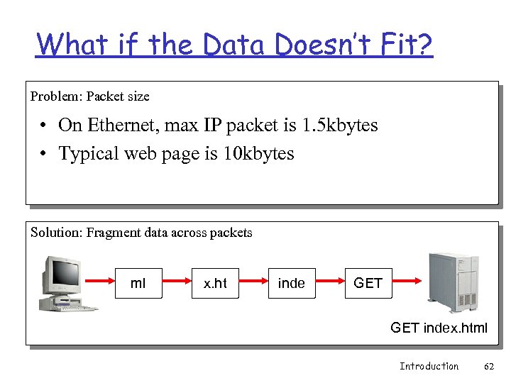 What if the Data Doesn’t Fit? Problem: Packet size • On Ethernet, max IP