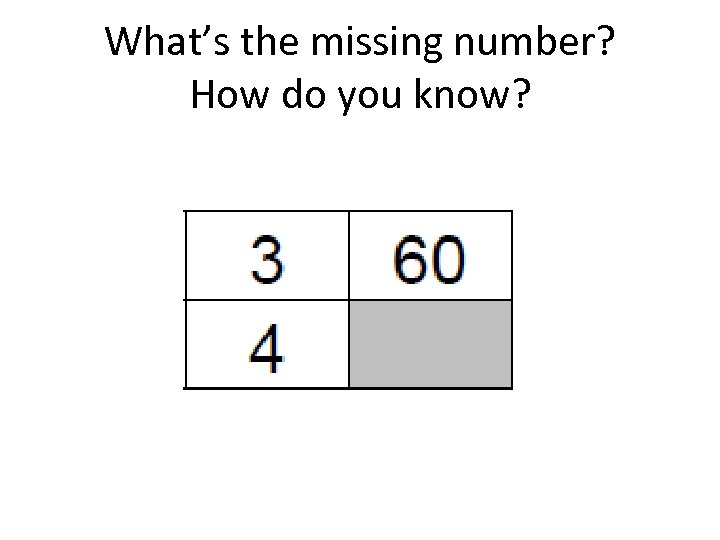 What’s the missing number? How do you know? 