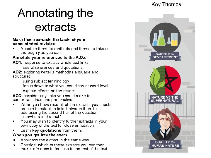 Annotating the extracts Make these extracts the basis of your concentrated revision. • Annotate