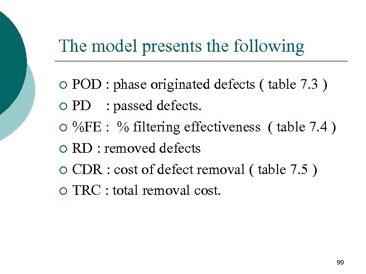 The model presents the following POD : phase originated defects ( table 7. 3