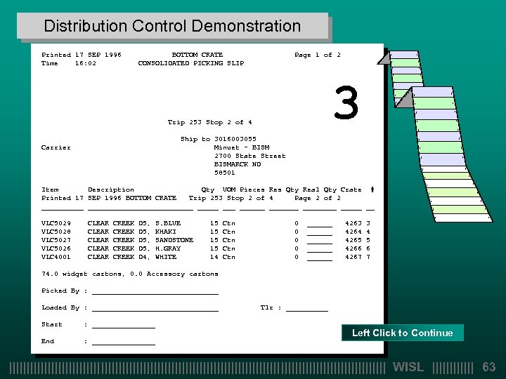 Distribution Control Demonstration Printed 17 SEP 1996 BOTTOM CRATE Page 1 of 2 Time