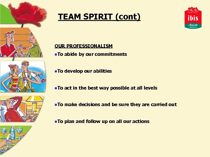 TEAM SPIRIT (cont) OUR PROFESSIONALISM n. To abide by our commitments n. To develop