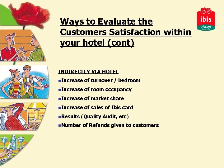 Ways to Evaluate the Customers Satisfaction within your hotel (cont) INDIRECTLY VIA HOTEL n.