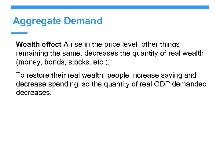 Aggregate Demand Wealth effect A rise in the price level, other things remaining the